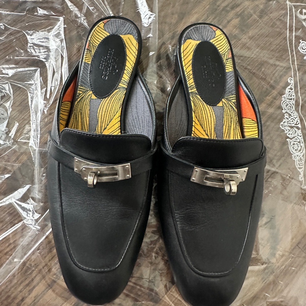 Hermes Black Oz Mules